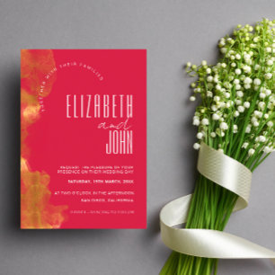 Minimalist Elegant Gold And Magenta Wedding Invitation