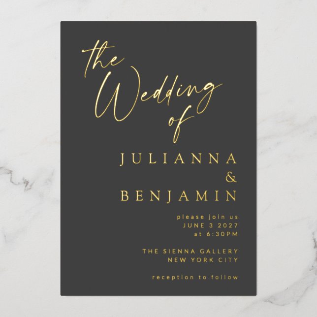 Minimalist Elegant Gold Black Script Chic Wedding (Front)