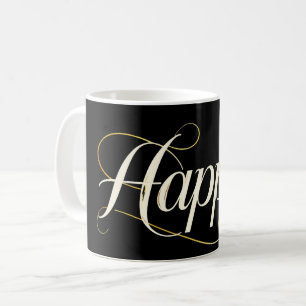 Minimalist Elegant Gold Happy Typography - Classy Coffee Mug