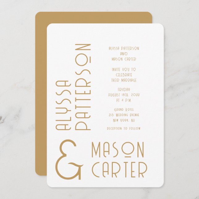 Minimalist Elegant Gold Modern Wedding Invitation (Front/Back)