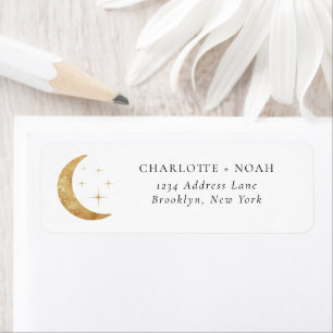 Minimalist Elegant Gold Moon Stars Return Address Label