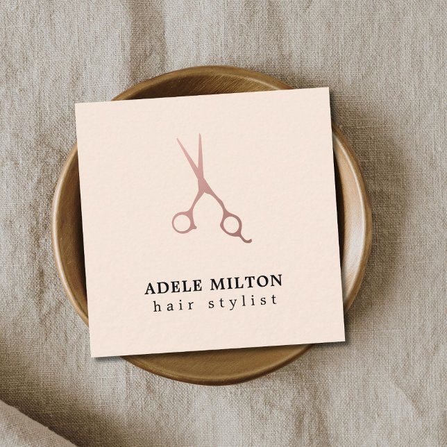 Minimalist Elegant Golden Pastel Hairstylist Square Business Card (Creator Uploaded)