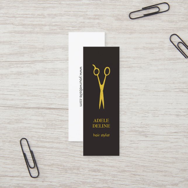 Minimalist Elegant Grey Gold Hair Stylist Mini Business Card (Front/Back In Situ)
