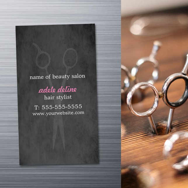 Minimalist Elegant Grey Pink Hair Stylist Magnetic Business Card (Creator Uploaded)