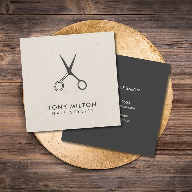 Minimalist Elegant Grey Scissors Hairstylist Square Business Card (Creator Uploaded)