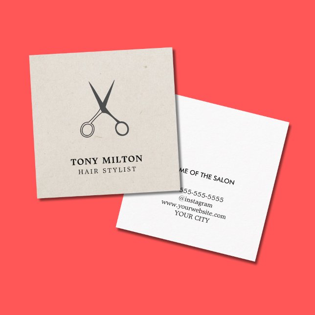 Minimalist Elegant Grey Scissors Hairstylist  Square Business Card (Creator Uploaded)