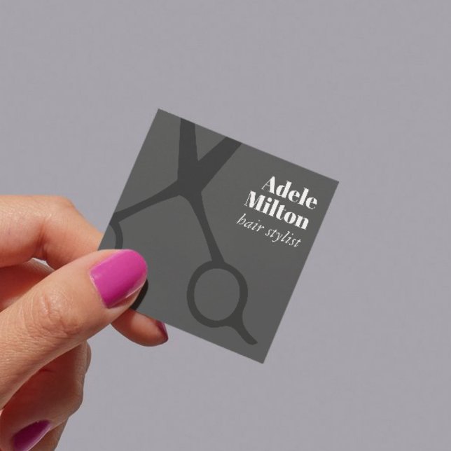 Minimalist Elegant Grey Scissors Hairstylist Square Business Card (Creator Uploaded)