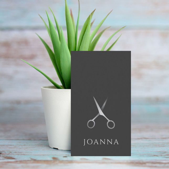 Minimalist Elegant Grey Silver Scissors Hair Business Card (Creator Uploaded)
