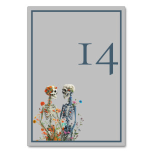 Minimalist Elegant Grey Skeleton Wedding  Table Number