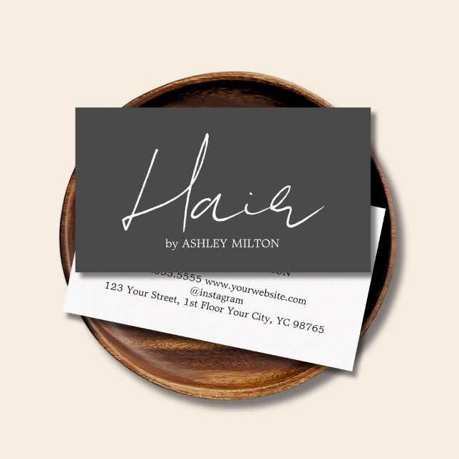 Minimalist Elegant Grey White Hairstylist Business Card (Creator Uploaded)