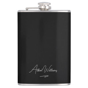 Minimalist Elegant Handwritten Custom Name Black Hip Flask