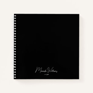 Minimalist Elegant Handwritten Custom Name Black Notebook