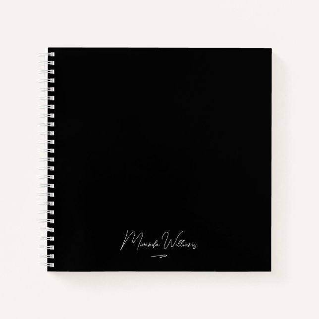Minimalist Elegant Handwritten Custom Name Black Notebook (Front)