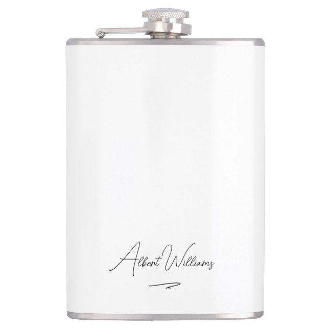 Minimalist Elegant Handwritten Custom Name  Hip Flask (Front)