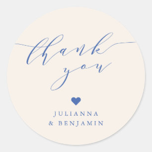 Minimalist Elegant Heart Custom Blue Thank You  Classic Round Sticker