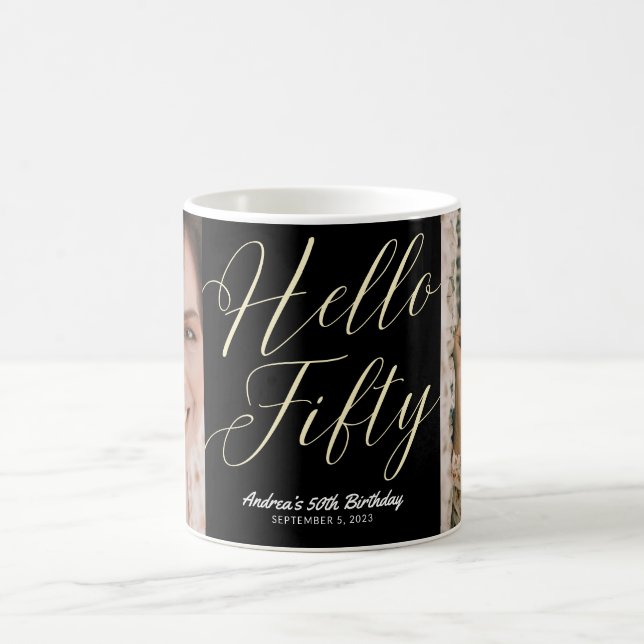Minimalist Elegant Hello Fifty Thank you Birthday Coffee Mug (Center)