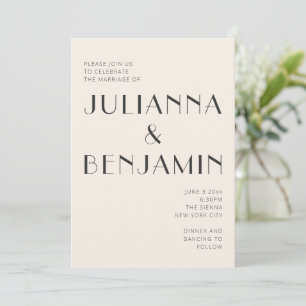Minimalist Elegant Ivory Black Art Deco Wedding Invitation
