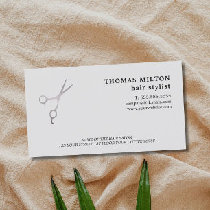 Minimalist Elegant Light Grey Scissors Hairstylist Business Card