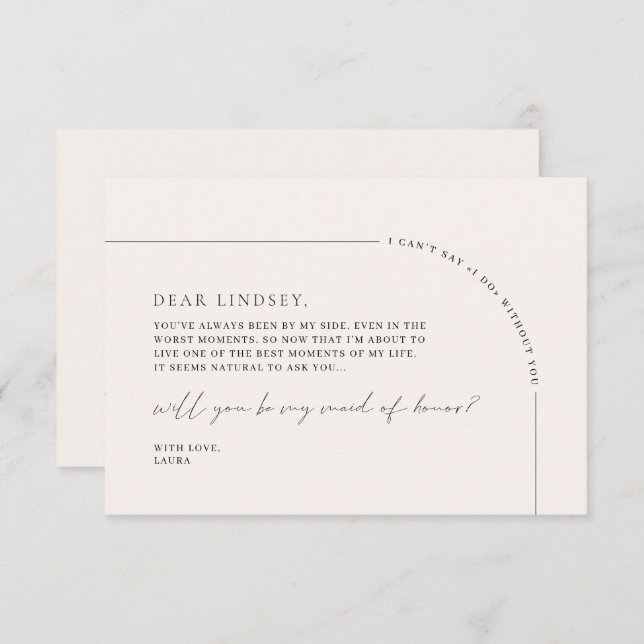 Minimalist Elegant Maid of Honour Proposal Card (Front/Back)