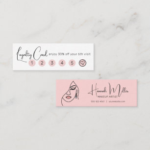 Minimalist Elegant Makeup Artist Face Logo Loyalty Mini Business Card