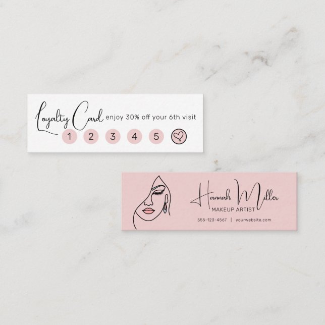 Minimalist Elegant Makeup Artist Face Logo Loyalty Mini Business Card (Front/Back)