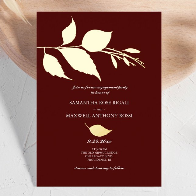 Minimalist Elegant Maroon Engagement Party (Burgundy and gold fall engagement party invites)