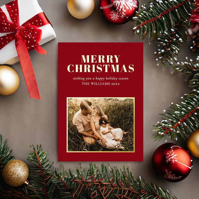 Minimalist Elegant Merry Christmas Photo Foil Holiday Card (Creator Uploaded)