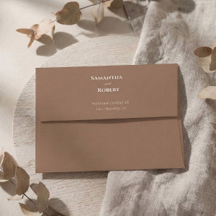 Minimalist Elegant Mocha Brown Floral Wedding Envelope