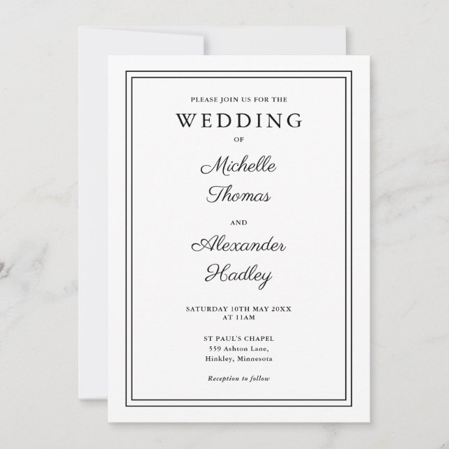 Minimalist Elegant Modern Border Wedding Invitation (Front)