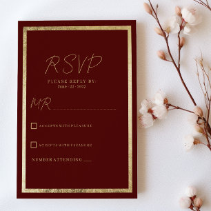 Minimalist elegant modern burgundy gold RSVP Invitation