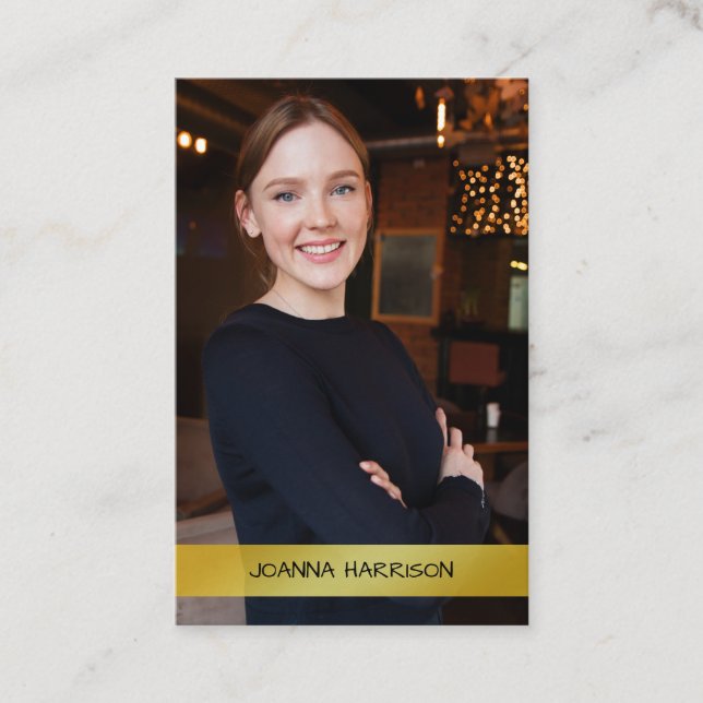 Minimalist Elegant Modern Gold Band Photo European Business Card (Front)