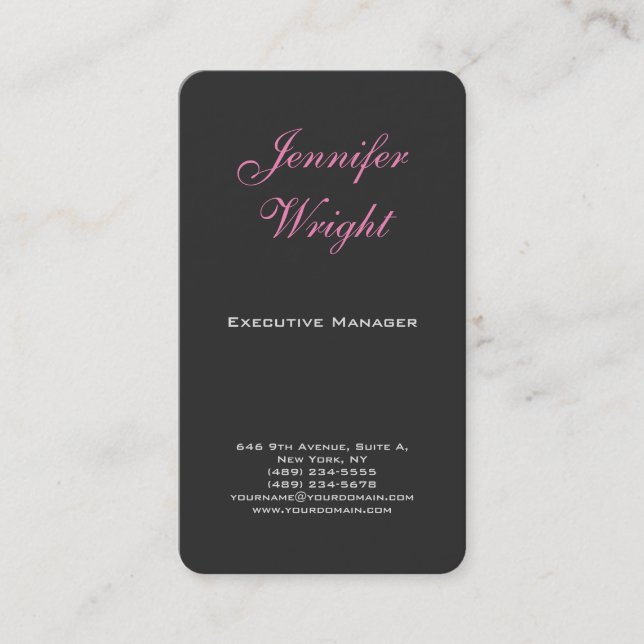 Minimalist elegant modern grey pink feminine business card (Front)