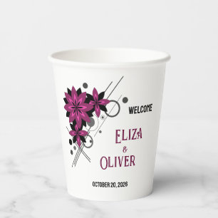 Minimalist elegant modern luxury Burgundy floral Paper Cups