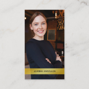 Minimalist Elegant Modern Metallic Gold Band Photo Business Card