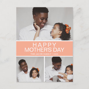Minimalist Elegant Modern mothers Day 3 photo Holiday Postcard