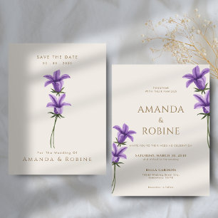 Minimalist Elegant Modern Purple Flower Wedding Invitation
