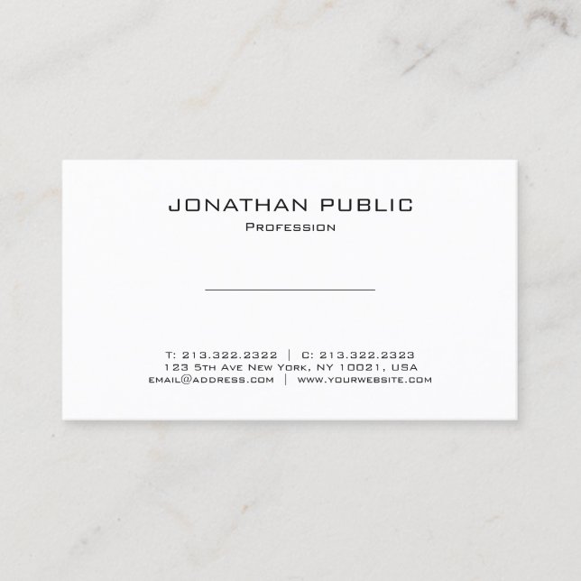 Minimalist Elegant Modern White Plain Professional Business Card (Front)