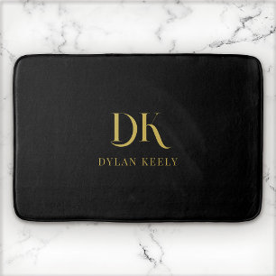 Minimalist Elegant Monogram Black Gold Stylish Bath Mat