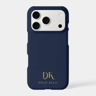 Minimalist Elegant Monogram Dark Blue Gold Stylish