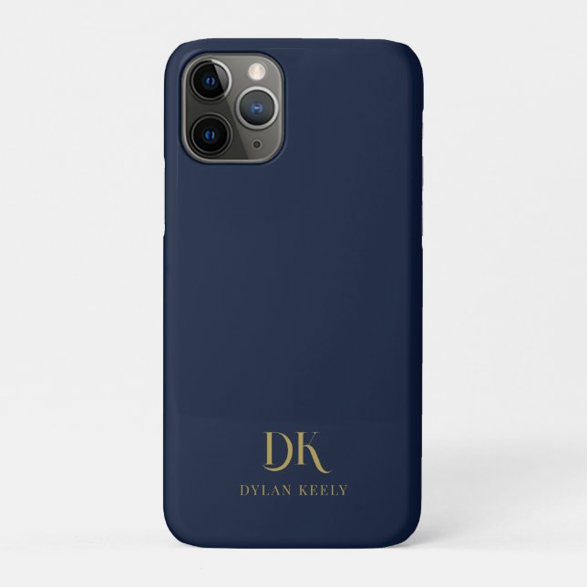 Minimalist Elegant Monogram Dark Blue Gold Stylish Case-Mate iPhone Case (Back)
