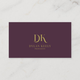 Minimalist Elegant Monogram Dark Maroon Red Gold Business Card