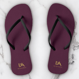 Minimalist Elegant Monogram Dark Red Gold Stylish Thongs