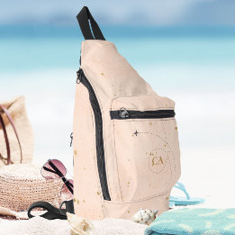Minimalist Elegant Monogram Gold Peach Pink Plane Sling Bag