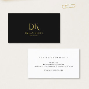 Minimalist Elegant Monogram Modern Black Gold Business Card