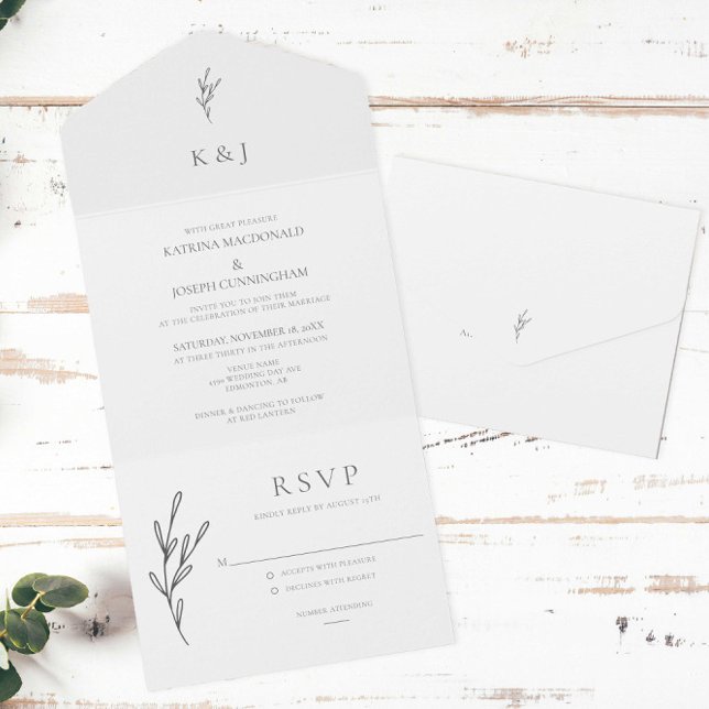 Minimalist Elegant Monogram Wedding Black White All In One Invitation (Creator Uploaded)