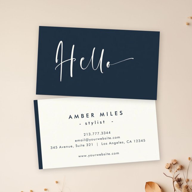 Minimalist Elegant Moody Blue Chic Stylish Hello Business Card (Your "Hello" take center stage in elegant script. It's the perfect way to make a lasting impression )