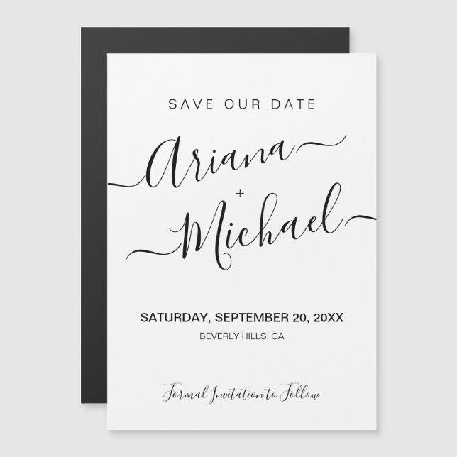 Minimalist Elegant Name Script black white Wedding (Front/Back)