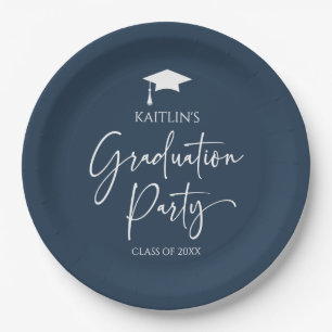 Minimalist Elegant Navy Blue Graduation Party Paper Plate