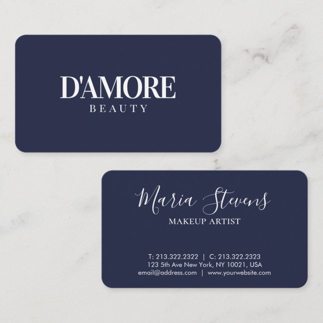 Minimalist Elegant Navy Blue Typography Business Card (Front/Back)