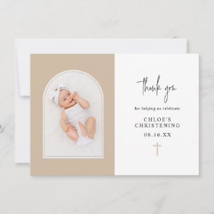 Minimalist Elegant Neutral Arch Christening Thank  You Card